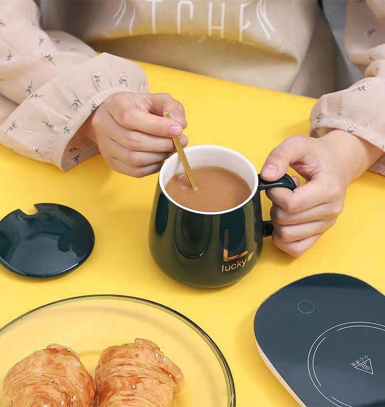 USB Office Home Wedding Gift Set Smart Electric Heating Cup coaster Thermotatic Ceramic Water Coffee Mug Warmer Cup Heater 3
