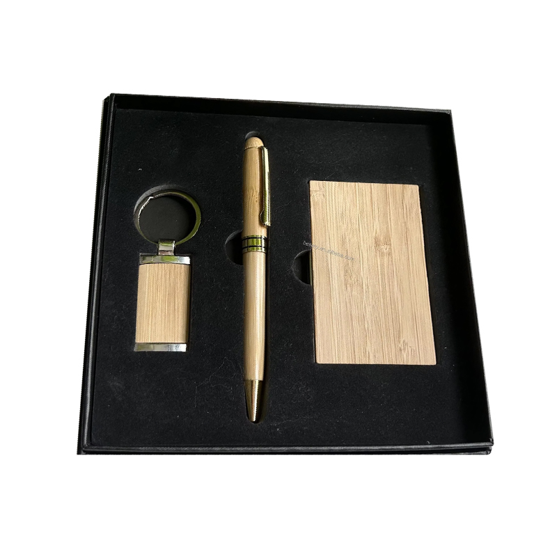 Custom logo Business Wood Gift Box Set 2023 High End Bamboo Gift Set Asia Pen 3 in 1 Promotional Item Corporate Meeting Sets