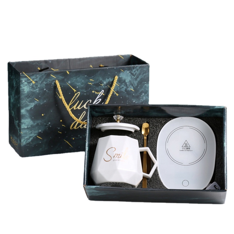 Custom Birthday Gift Set Thermostatic Cup Electric Black Warmer Mug Coffee Tea Ceramics Usb Charging Smart Heating Mug Set