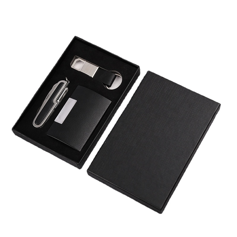 Luxury Custom Logo Corporate Gift Set for Men Business Card Holder Pen and Keychain Office Promotional Gift