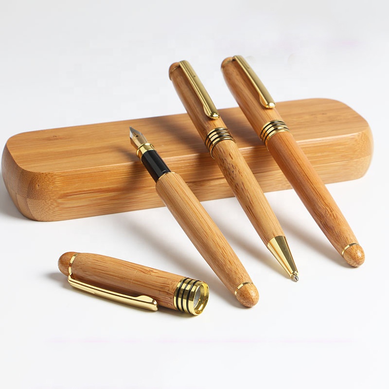 Promotional Bamboo Eco Custom Ballpoint Pen Wooden Pen Bamboo Stylus Ballpoint Flash Drive Wedding Corporate Business Gift Set 3