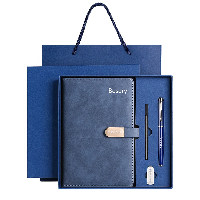 Besery Custom Logo Promotion Gifts Marketing Products Company Corporate Notebook with Pen Flash Drive Business Gift Set
