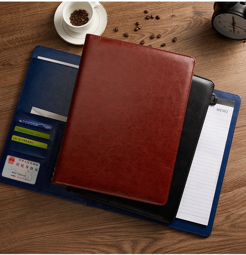 Wholesale Logo Multifunctional Portable Notebook Document Folder  A4 Leather Portfolio Folder Office Business Gift Set 3