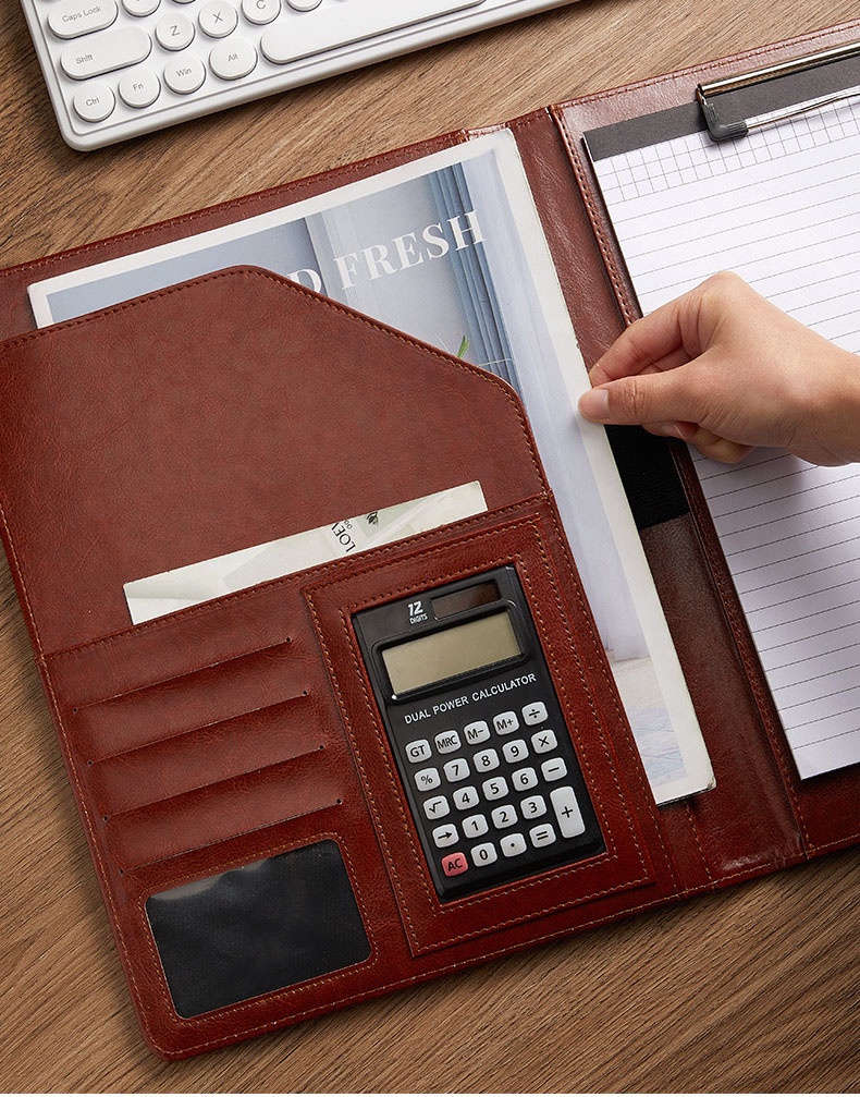 Wholesale Logo Multifunctional Portable Notebook Document Folder  A4 Leather Portfolio Folder Office Business Gift Set 2