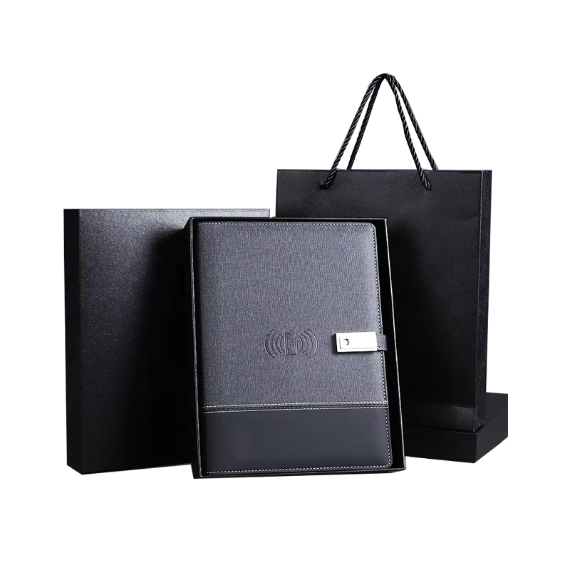 Led Light 8000 Mah Pu Leather Power Bank Wireless Charging Notebook With 8/16/32gb U Disk Multifunction Gift Set