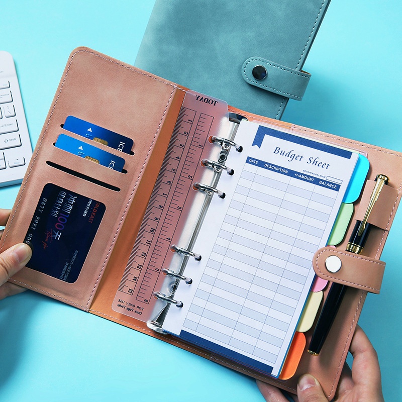 Business Notebook Mini Type 6 Ring Spiral Work Agenda Journal Budget Binder Pu Leather Cover A5 A6 A7 Binder 2