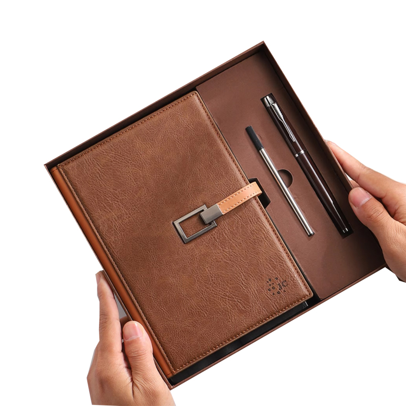Wholesale Luxury Office Custom logo A5 Pu Notebook Planner 2pcs Set Promotional Corporate Business Notebook and Pen Gift Set