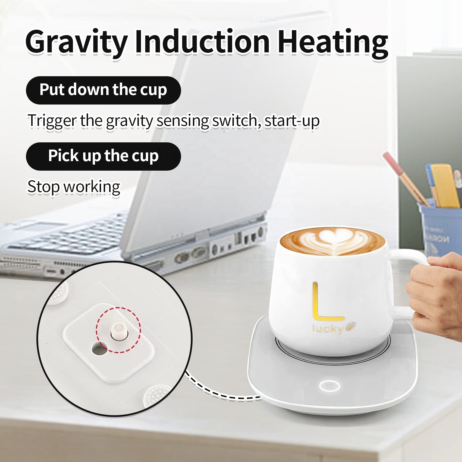 Promotional Business Gift Set 55 Degrees Temperature Control Smart Mug Electric Heating Cup Ceramic Warmer Mug Christmas Gift 2