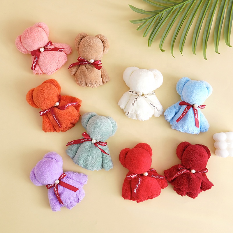 Wholesale High Quality Disposable Printed Wedding Guest Anniversary Gift Cute Rabbit Bear Shaped Coral Velvet Bath Sheets