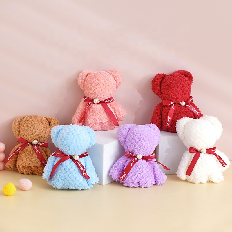 Wholesale High Quality Disposable Printed Wedding Guest Anniversary Gift Cute Rabbit Bear Shaped Coral Velvet Bath Sheets 2