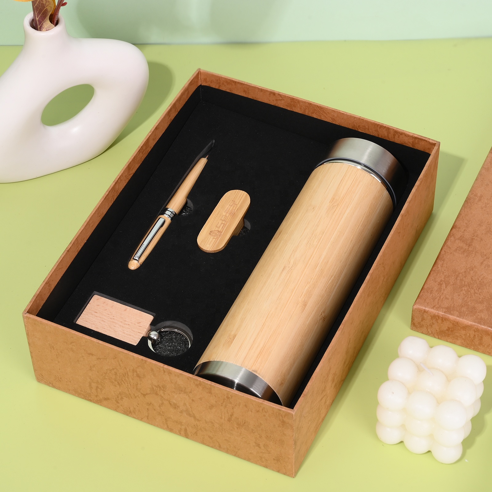 Custom Logo Business Wood Notebook Gift Box Set 2023 New Business Bamboo Gift Set 4 in 1 Promotional Item Corporate Meeting Sets 2
