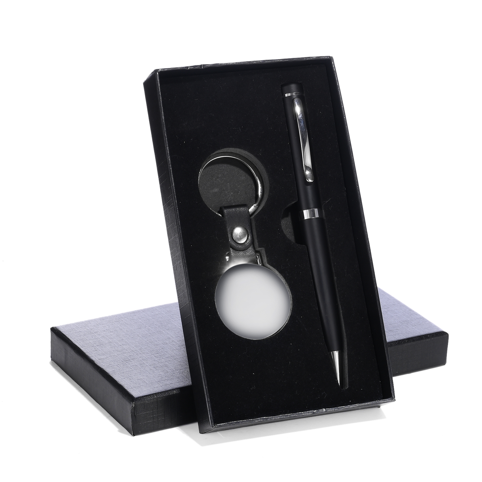Hot Sale of 2 Pieces Keychain Set Custom logo Luxury Corporate Gift Set With Metal Pen Business Office Gift Box Set for Men