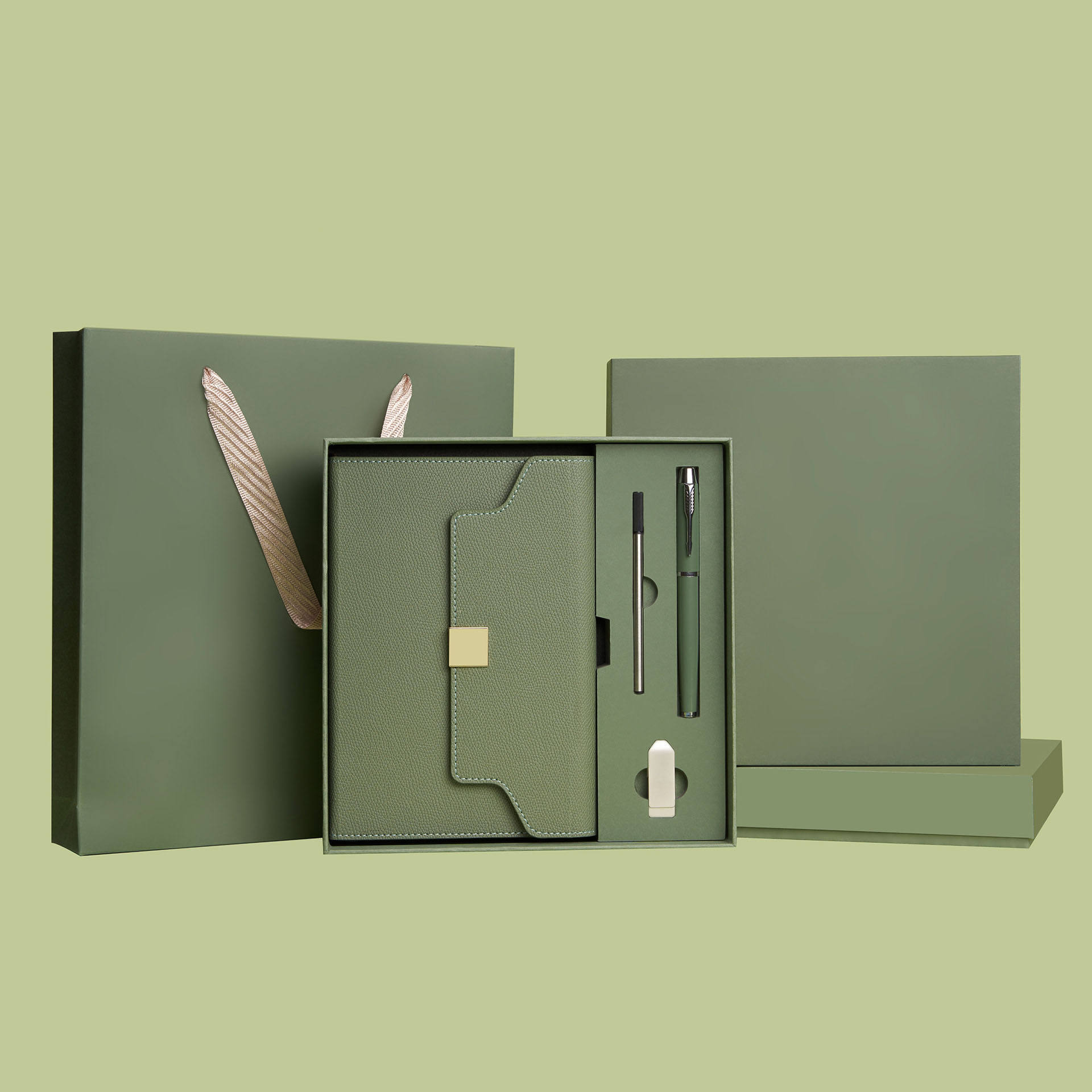 2025 Luxury Promotional Gifts Box Set A5 Tree-fold Notebook With 16G USB Flash Drive and Pen Office Corporate Business Gift Set