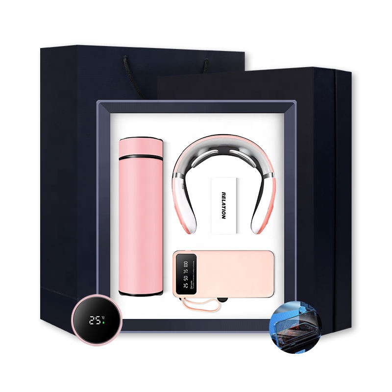 Wholesale 3 in 1 Vacuum Flask Neck Massager Power Bank with Phone Stand Luxury Business Gift Set Corporate Gift Set with logo 3