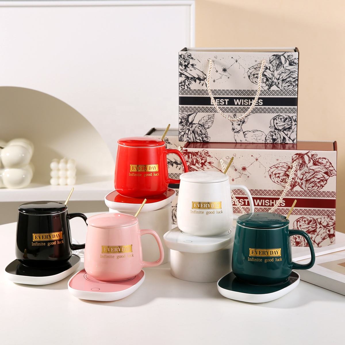 Custom Electric USB Ceramic Coffee Mug Heater with Smart Temperature Control 55 Automatic Heating Promotional Wedding Gift Set 3