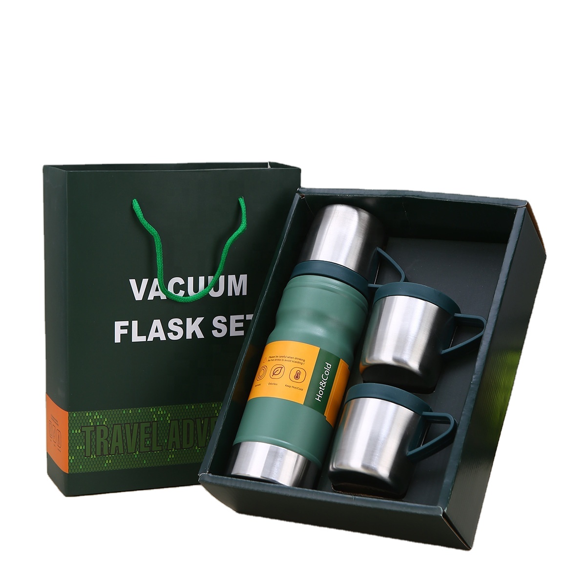 2024 New Promotion Business Gift Stainless Steel Vacuum Flask One Cup Three Lid Set Travel Cup Insulation Cup Birthday Gift Set