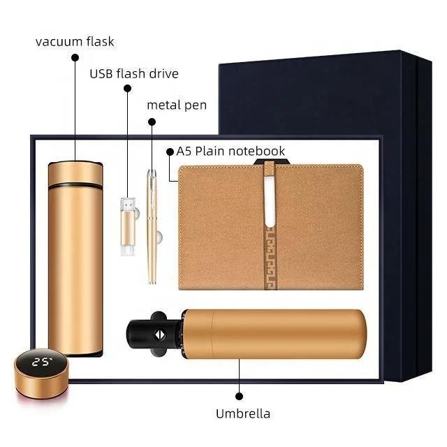 Promotional Custom Luxury PU Leather Notebook Pen Umbrella Vacuum Business Giveaways Executive Year Party Corporate Gift Box Set