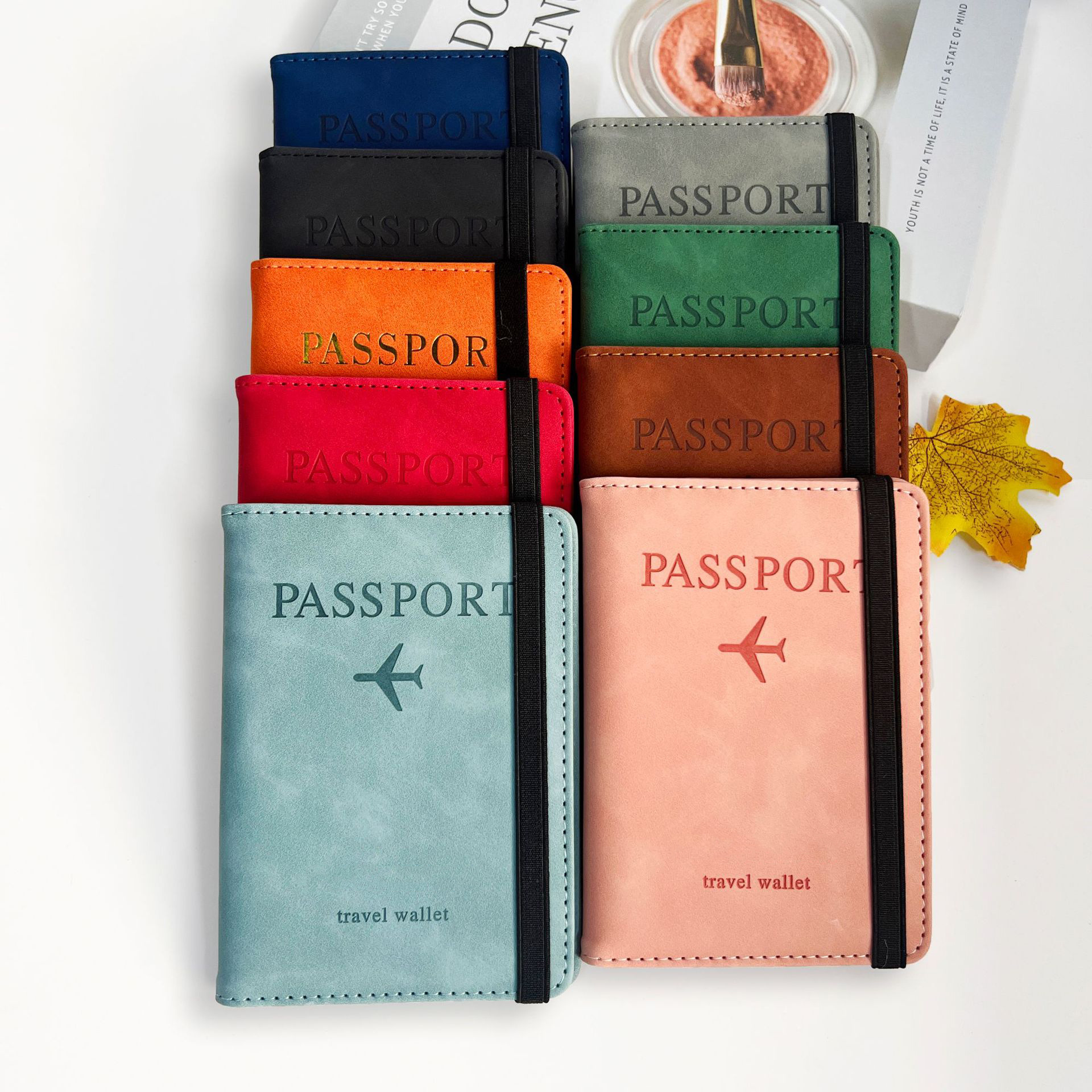 Promotional Custom PU Leather Passport Cover Travel Rfid Wallet Passport Holder New Business Giveaways Executive Gift Set