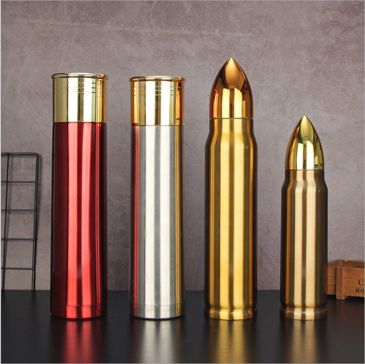 500ml 750ml 1000ml Stainless Steel Vacuum Insulated Copper Polish Shot Gun Shell Bullet Shape Tumbler