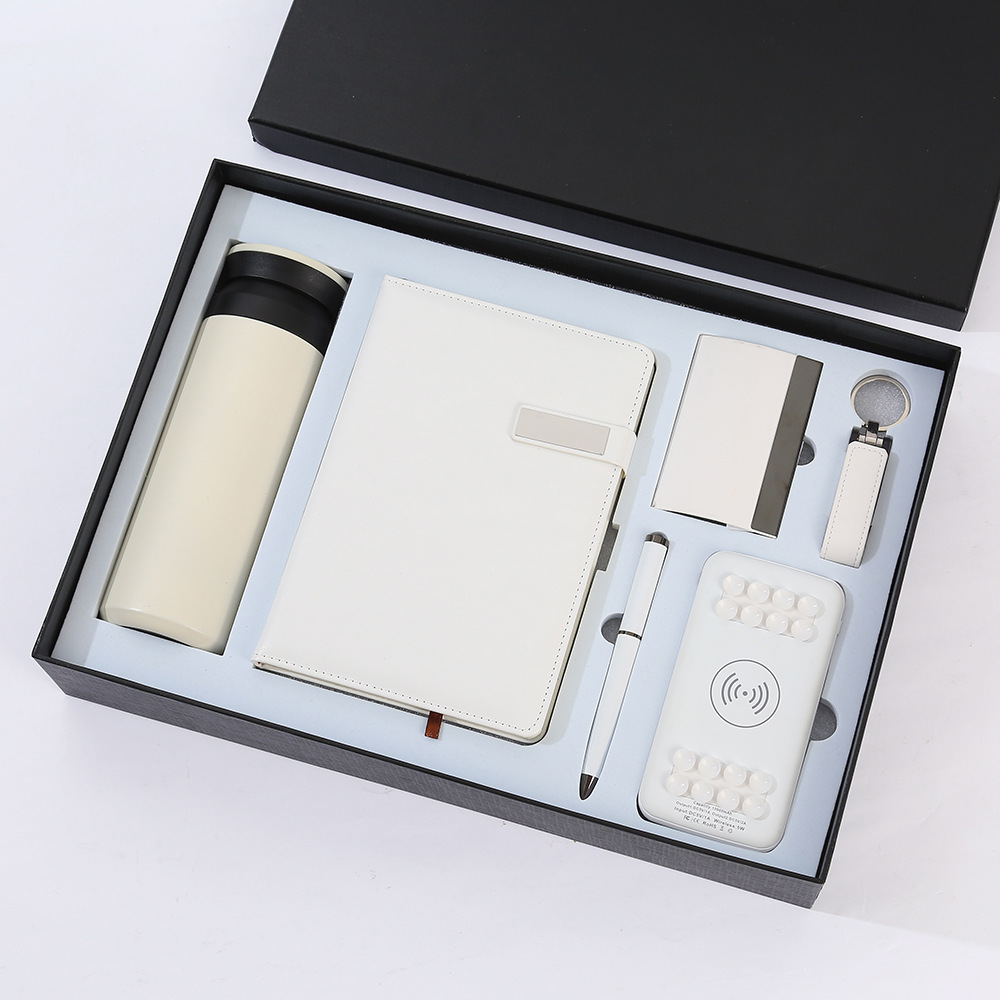 Business Gifts Custom Logo VIP Customers Wireless Charging Powerbank Smart White Notebook Set With Pen Flash Drive Vacuum Cup 2