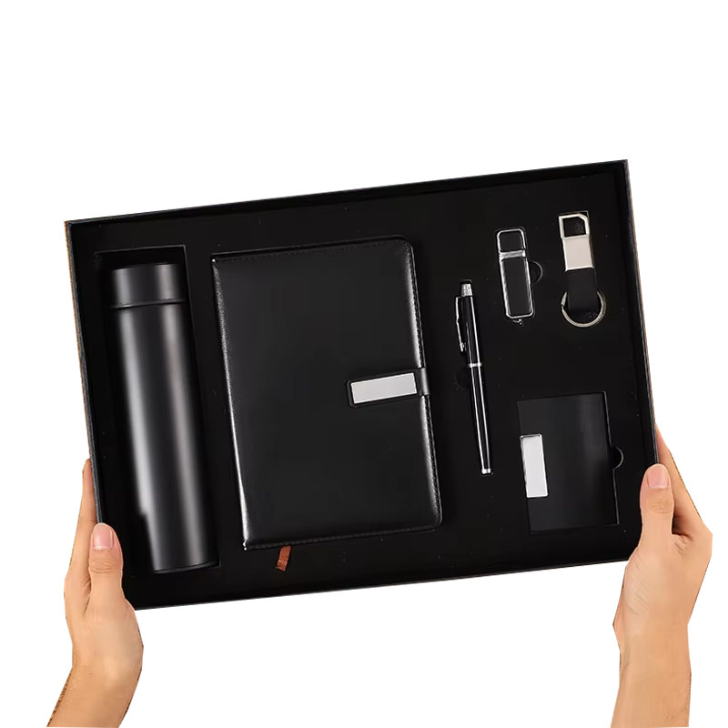 Luxury High-Value Business Office Stationery Set Softcover Notebook Pen Thermos Cup & Flash Drive Custom Gift Box