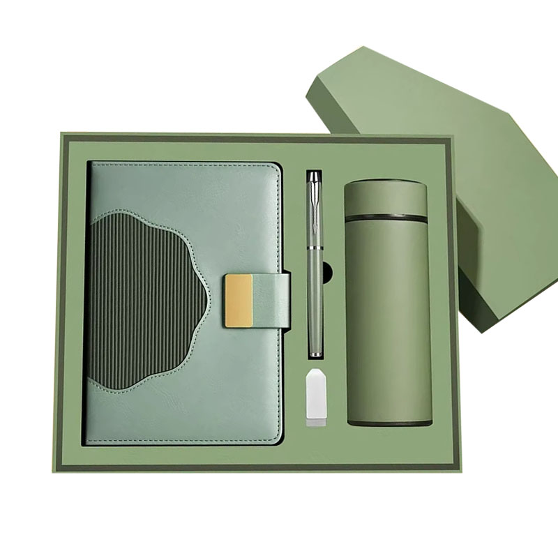 Custom Promotional Corporate Notebook with Stainless Steel Pen Bottle Mug Flash Drive Silk Screen Printed Business Gift Set Box