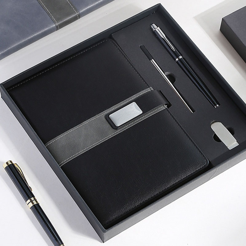 Customized Personalized Pu Leather Magnetic Journal Planner Notebook with Pen Refill USB Flash Drive Business Corporate Gift Set
