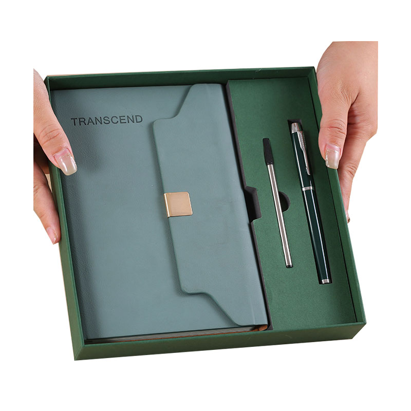 Promotional Items Luxury Grey Cardboard Paper Bag Custom Pu Leather Journal A5 Diary Notebook Pen Business Gift Set Durable