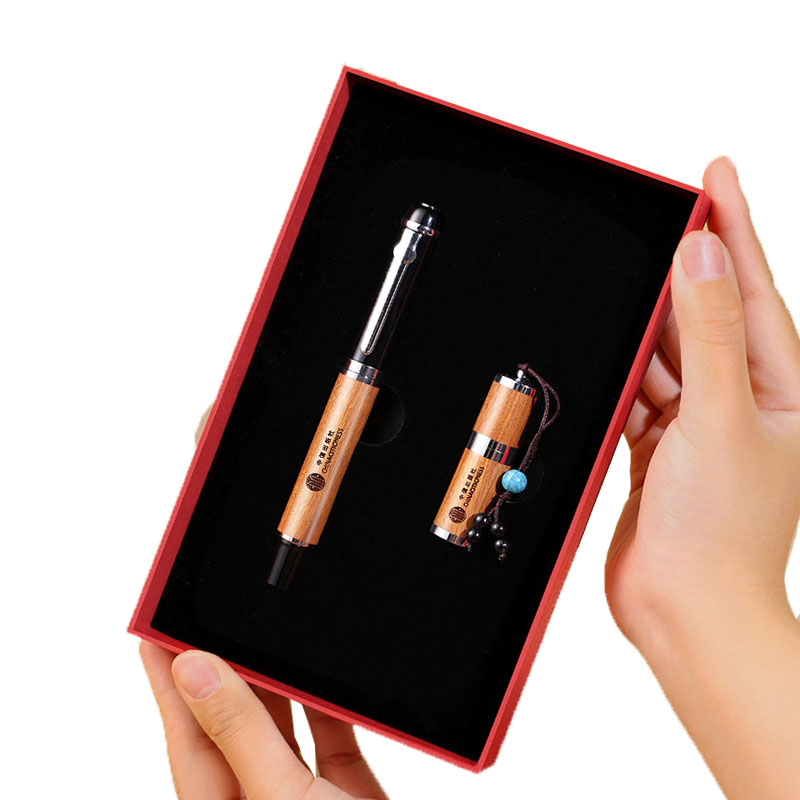 Luxury Men's 2-in-1 USB Flash Drive Wood Pen Set Custom Logo for Marketing Corporate Personalized Business Gift Set