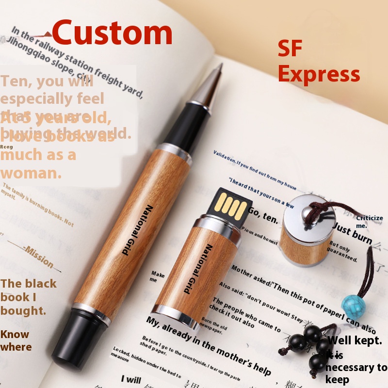 Luxury Men's 2-in-1 USB Flash Drive Wood Pen Set Custom Logo for Marketing Corporate Personalized Business Gift Set 2