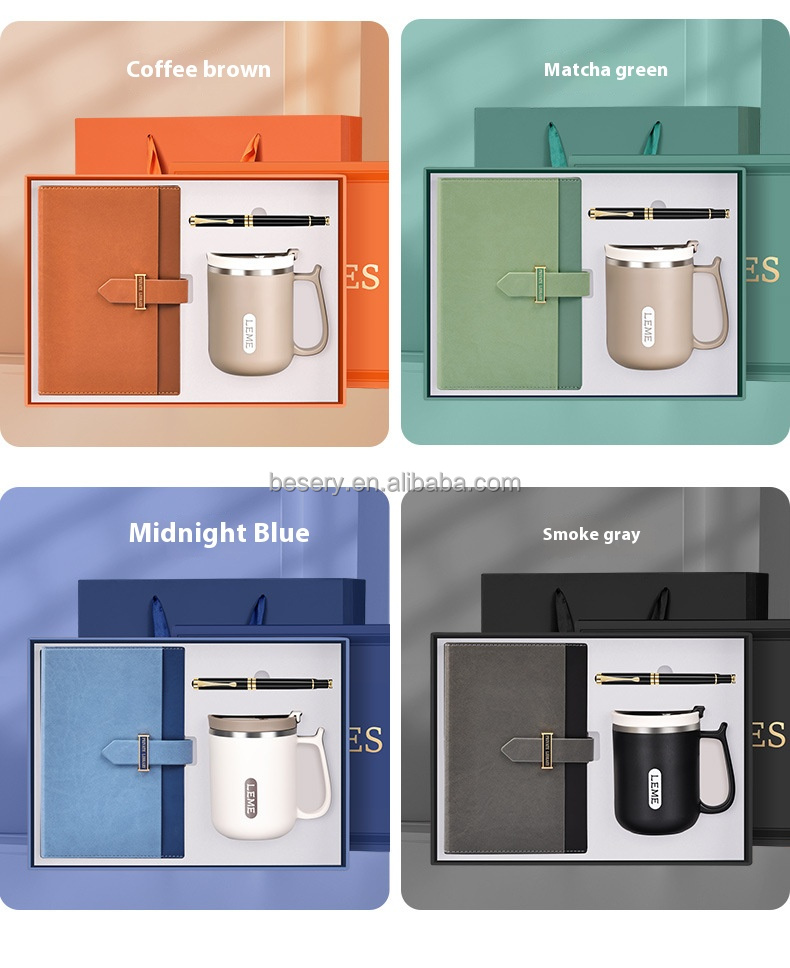Luxury Customizable A5 High Quality Stainless Steel Paper Silk Screen Printed Coffee Mug Notebook Pen Set Business Gift Set 2