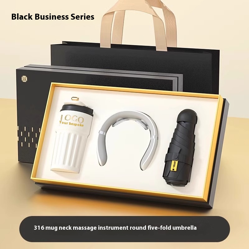 Custom Promotional Corporate Gift Set with Stainless Steel & Paper Bottle Umbrella Silk Screen Printing for Business Advertising 3