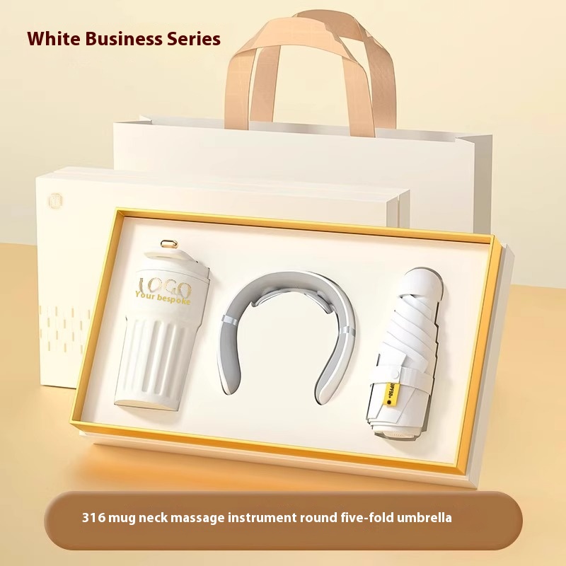Custom Promotional Corporate Gift Set with Stainless Steel & Paper Bottle Umbrella Silk Screen Printing for Business Advertising 2