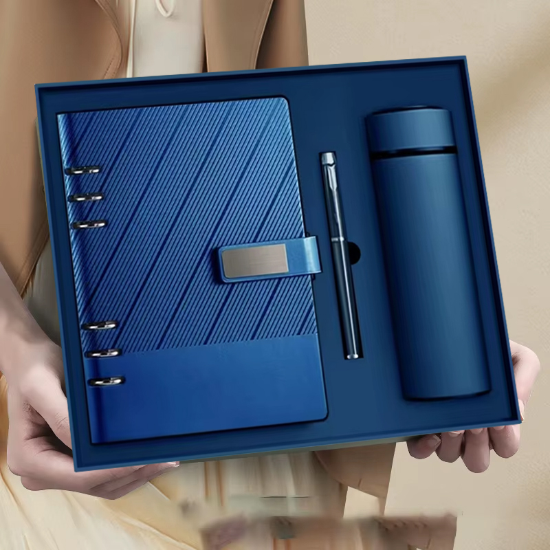 Christmas Graduation Gifts Souvenir Giveaways Custom Pu A5 Ring Binder Notebook with Pen Bottle Business Corporate Gift Box Set