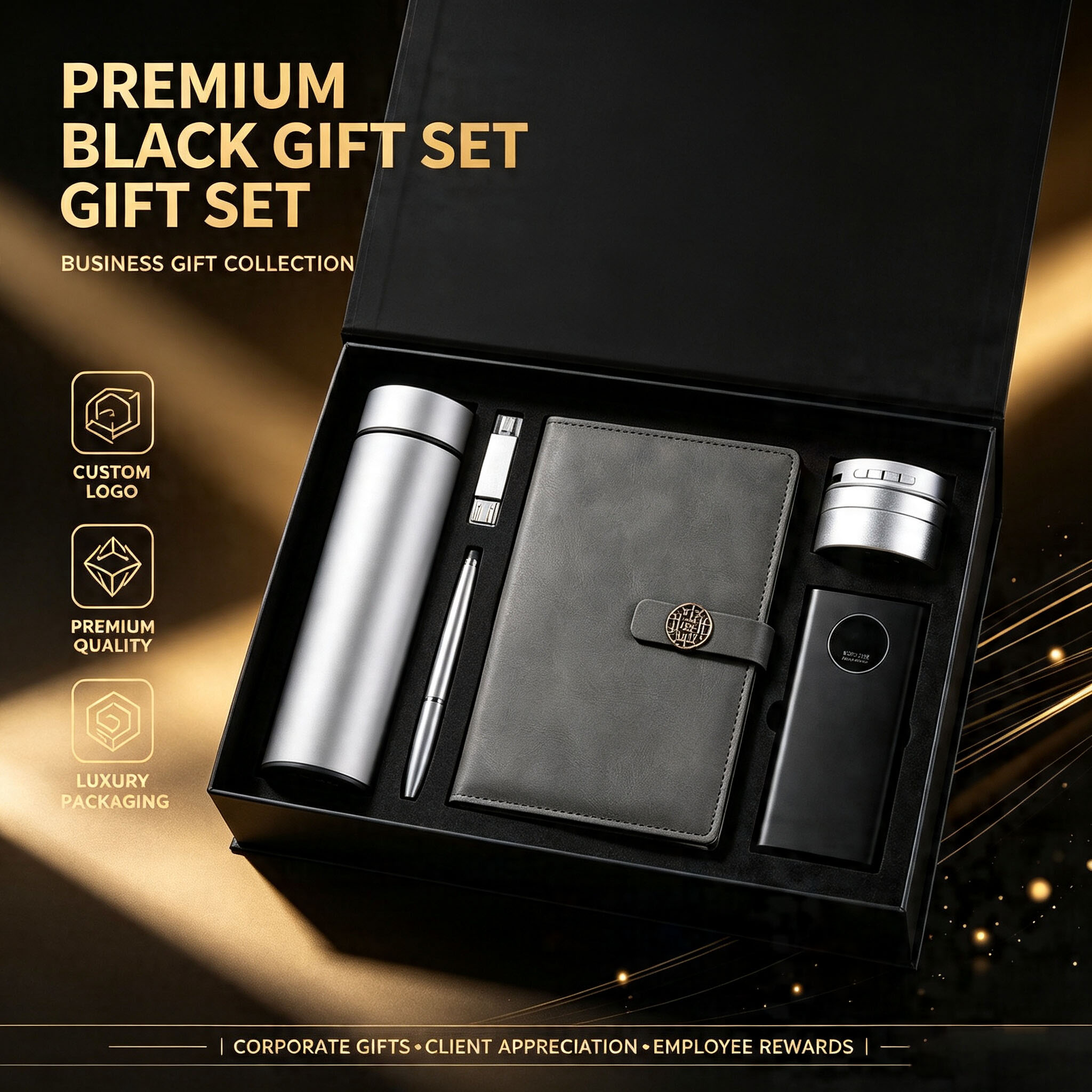 Luxury Pu Leather Business Corporate Notebook Rollerball Pen Water Cup Business Card Holder Flash Drive Conference Gift Box Set