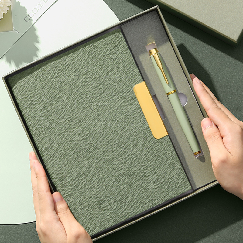 Custom A5 Souvenirs Graduation Refillable Stationery Notebook Pen Gift Set Business Corporate Leather Gift Box Journal Silk