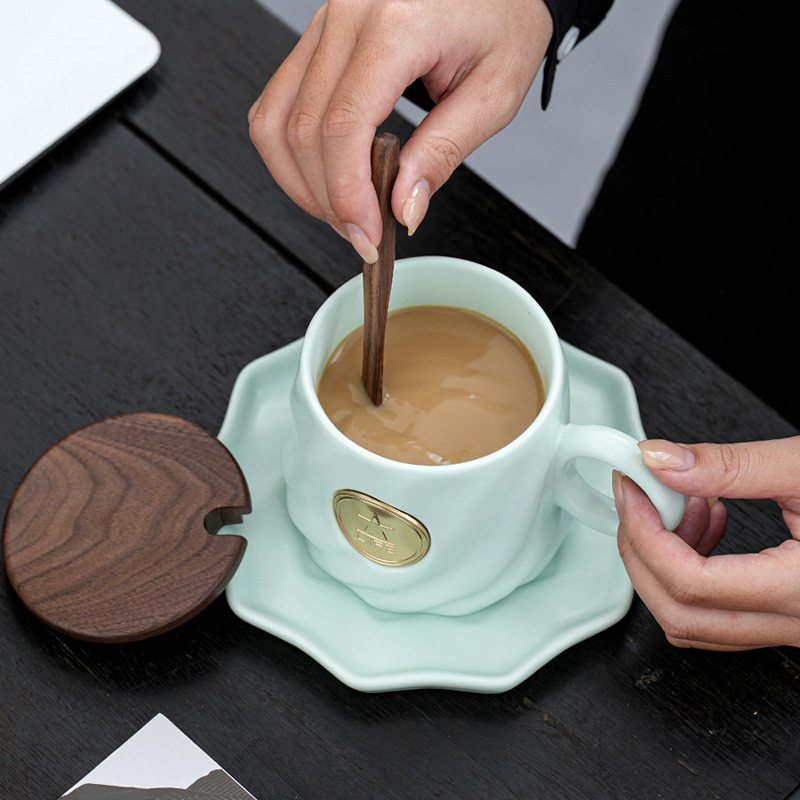 Classic 400ml Ceramic Teacup and Tea Tray Ceramic Coffee Cup Set Simple Design Glass Porcelain Cup for Coffee and Tea Drinkware 3