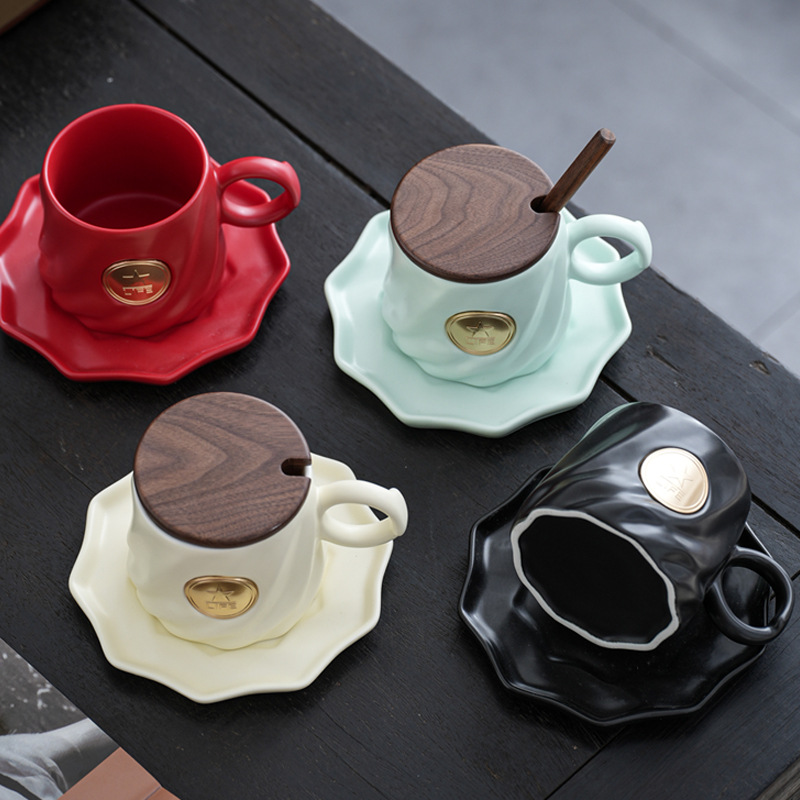 Classic 400ml Ceramic Teacup and Tea Tray Ceramic Coffee Cup Set Simple Design Glass Porcelain Cup for Coffee and Tea Drinkware 2