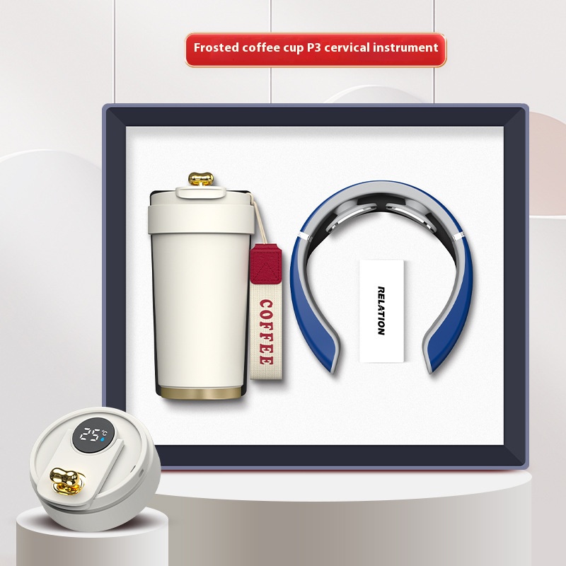 2025 Custom Logo Corporate Gift Set with Stainless Steel Neck Massager & Vacuum Mug-Exquisite Promotional Item