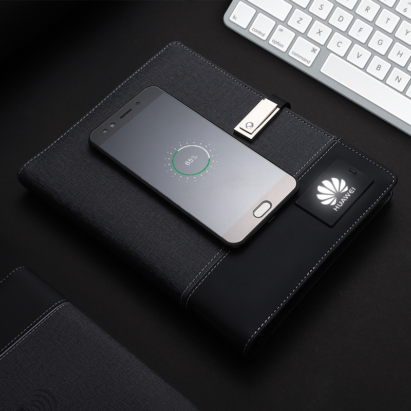 Promotional Custom A5 Digital Charging Power Bank Planner Diary Notebook with Wireless Charger Business Gifts