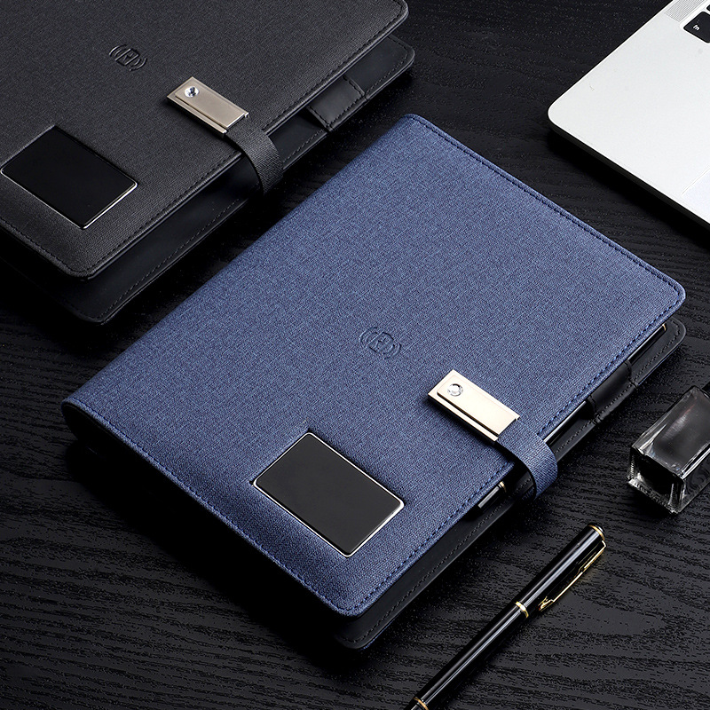 Custom LOGO Multifunctional Pu Leather Diary Planner Wireless Power Bank Notebook Notepad With Charging