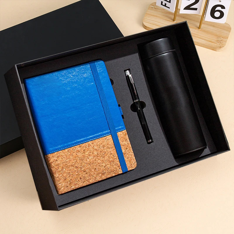 Promo Wholesale Business Luxury Customizable Silk Screen Printed PU Leather A5 Notebook Gift Set with Pen Thermal Mug and USB 2