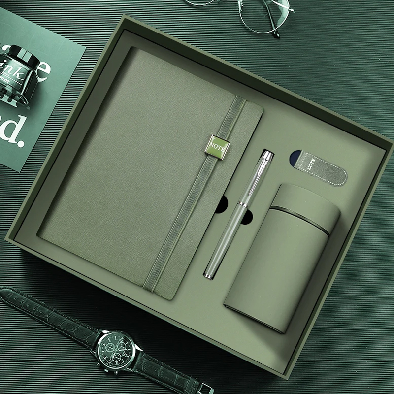 2026 Corporate Luxury Giveaways Custom logo Souvenirs A5 PU Leather Notebook with Pen Water Bottle Bookmark Business Gift Set