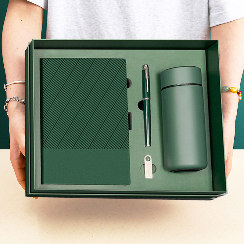 Business Custom Silk Screen Printed Paper PU Leather Thermos Flask Notebook Pen Promotional Graduation Automotive Gift Set