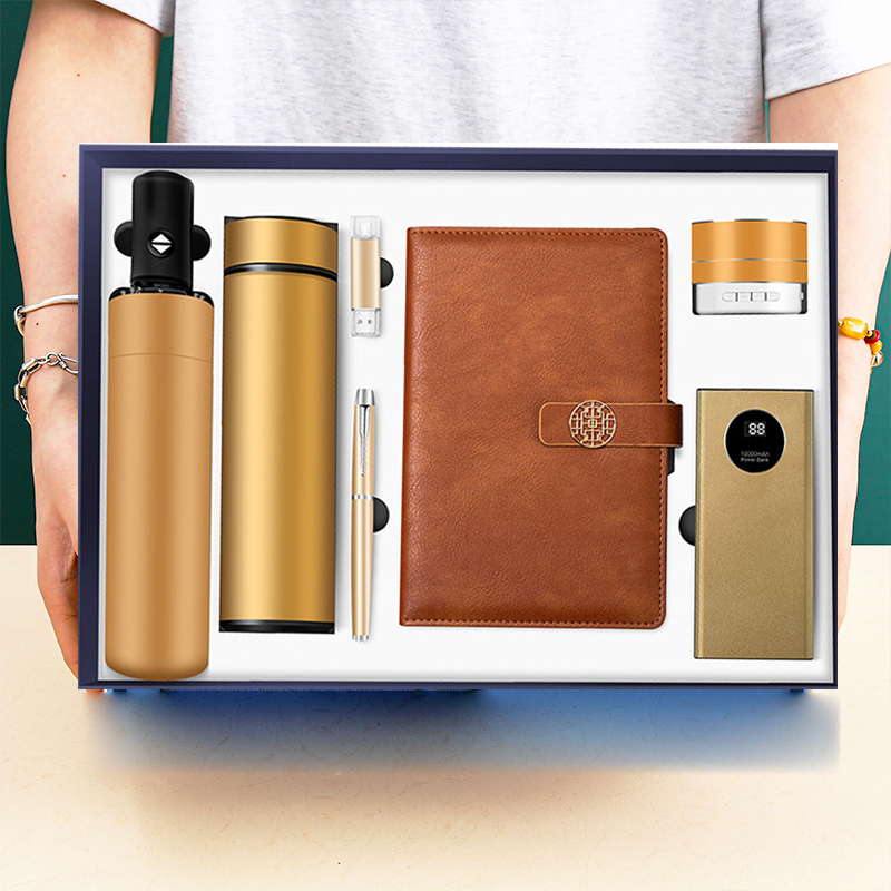 Premium Exquisite Custom Corporate Business Gift Set Thermos Umbrella Pen Speaker Wireless Power Bank (Silk Screen Printing)