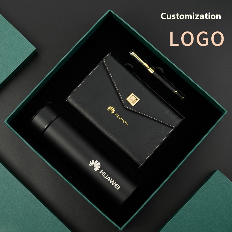 Promotional Business Customized Luxury Gift Notebook with Pen and LED Bottle Gift Set Supports Customized logo
