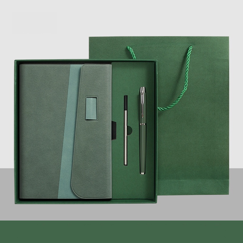 80gsm A5 Luxury Paper Notebook Pen Custom Logo Embossed PU Leather Cover Gift Box Souvenir Promotion Business Corporate Gift Set