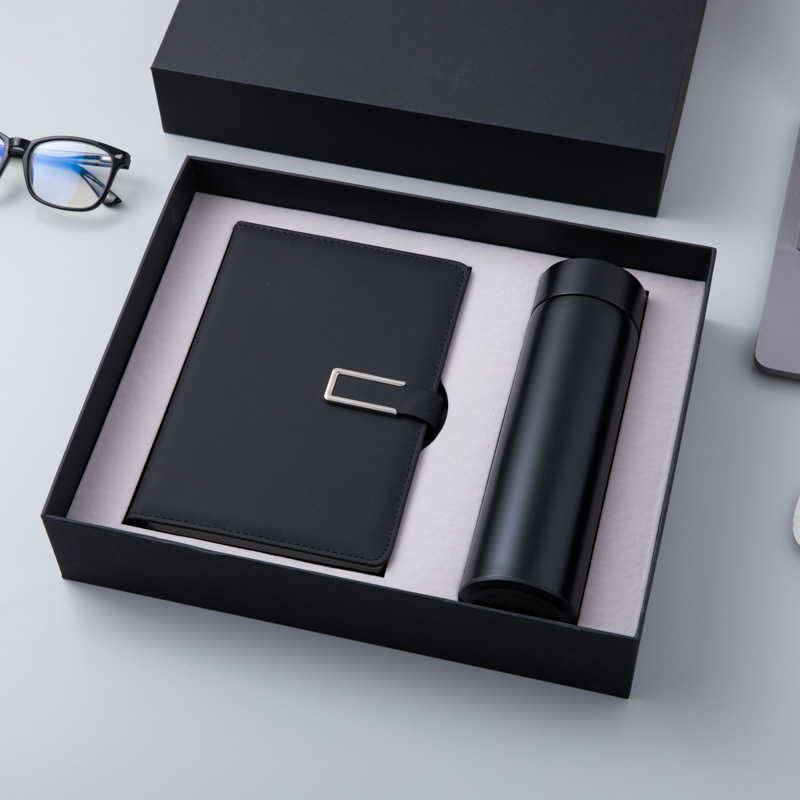 Besery Business Luxury Custom Logo Premium Leather Notebook With Pen Insulated Water Bottle Stationery Set