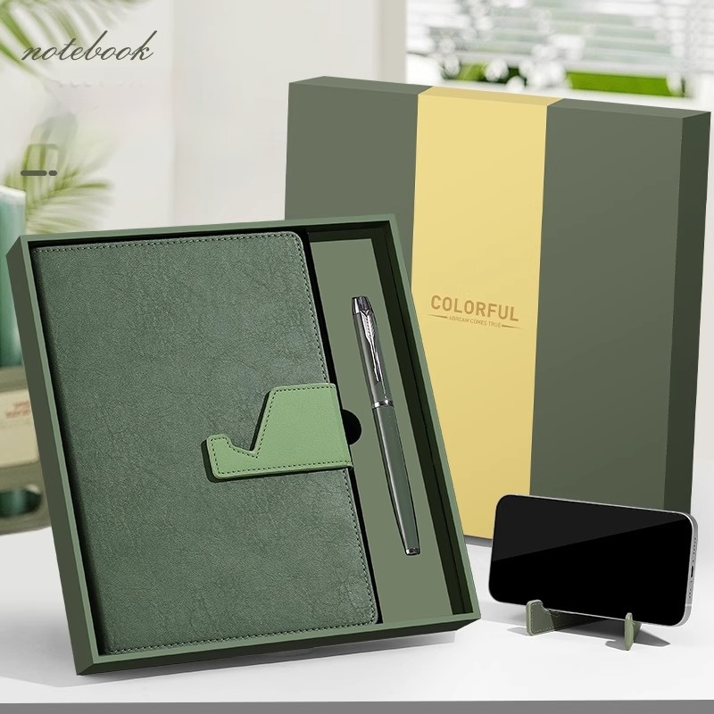 Besery A5 Business Notebook Gift Box Set Phone Stand Can Custom Logo Embossed PU Leather Promotion Corporate Activity Gift