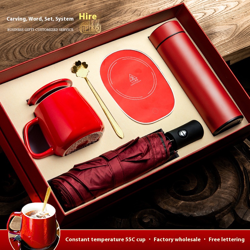 Besery Luxury 2025 Souvenir Corporate Office Personalized Custom Ceramic Cup and Umbrella and Thermos Cup Business Gift Set 2